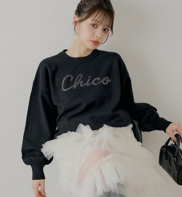  「ラインストーンロゴニット」|ニット・セーター|ブラック