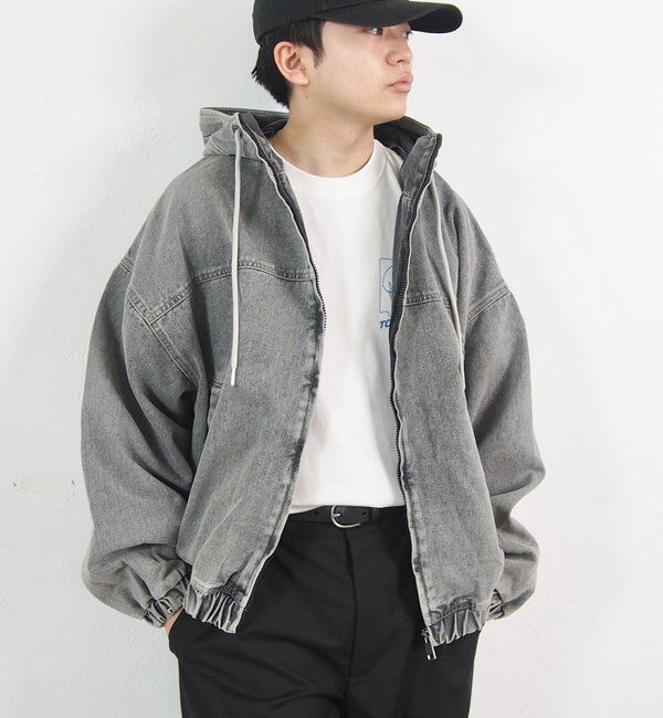  「【UNISEX/ユニセックス】ヴィンテージライクデニムフードジップブルゾン」|ブルゾン・スタジャン|
