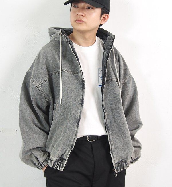  「【UNISEX/ユニセックス】ヴィンテージライクデニムフードジップブルゾン」|ブルゾン・スタジャン|