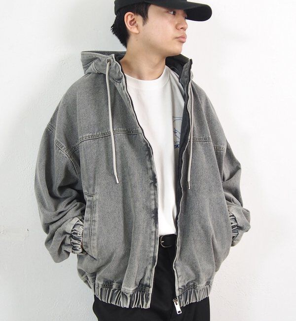  「【UNISEX/ユニセックス】ヴィンテージライクデニムフードジップブルゾン」|ブルゾン・スタジャン|