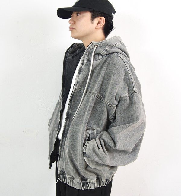  「【UNISEX/ユニセックス】ヴィンテージライクデニムフードジップブルゾン」|ブルゾン・スタジャン|