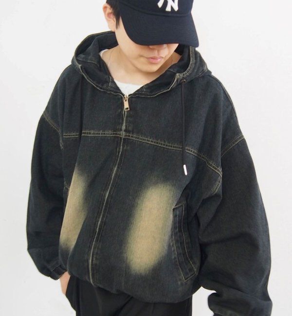  「【UNISEX/ユニセックス】ヴィンテージライクデニムフードジップブルゾン」|ブルゾン・スタジャン|