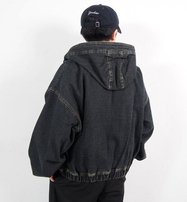 「【UNISEX/ユニセックス】ヴィンテージライクデニムフードジップブルゾン」|ブルゾン・スタジャン|