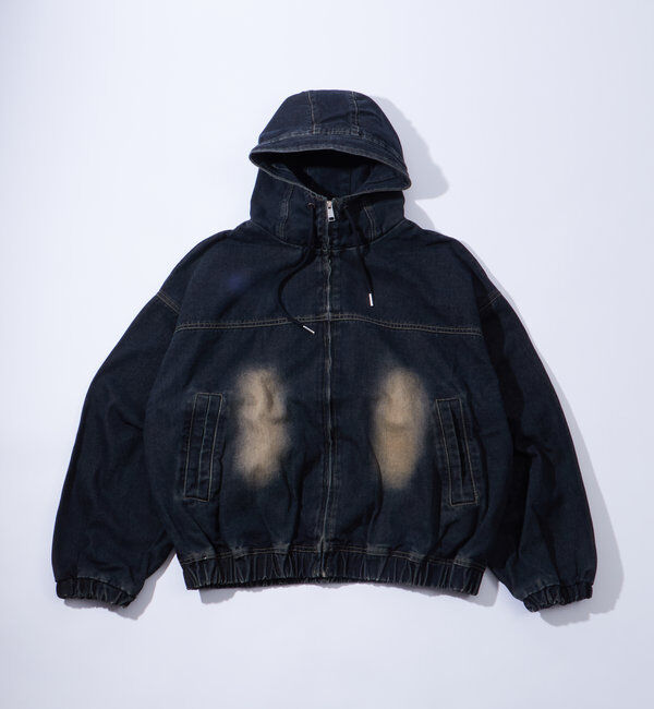  「【UNISEX/ユニセックス】ヴィンテージライクデニムフードジップブルゾン」|ブルゾン・スタジャン|