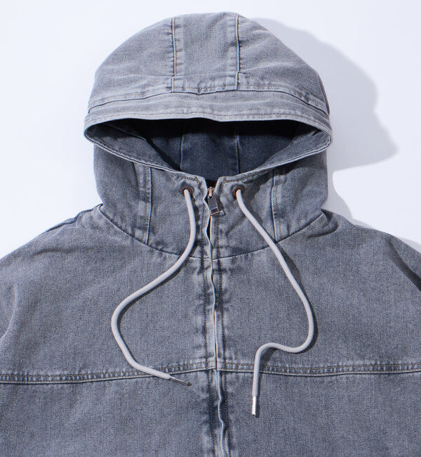  「【UNISEX/ユニセックス】ヴィンテージライクデニムフードジップブルゾン」|ブルゾン・スタジャン|
