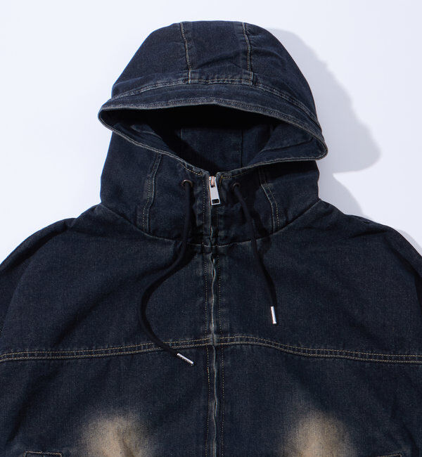  「【UNISEX/ユニセックス】ヴィンテージライクデニムフードジップブルゾン」|ブルゾン・スタジャン|