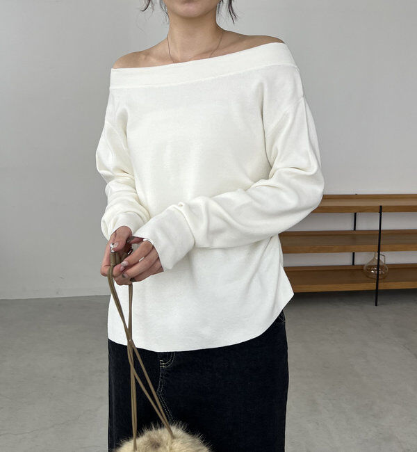  「アシメスリットボートネックニット」|ニット・セーター|