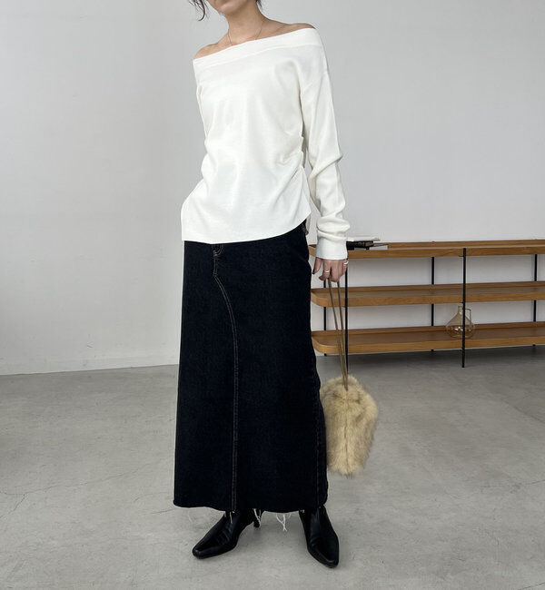  「アシメスリットボートネックニット」|ニット・セーター|