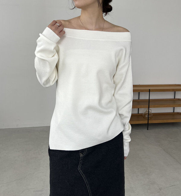  「アシメスリットボートネックニット」|ニット・セーター|