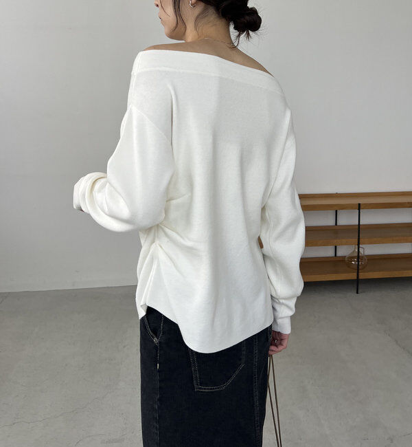  「アシメスリットボートネックニット」|ニット・セーター|