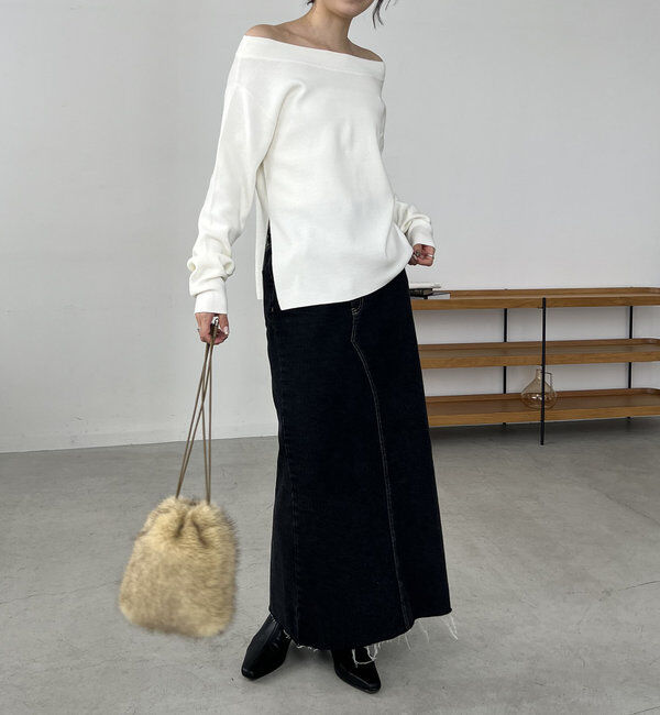  「アシメスリットボートネックニット」|ニット・セーター|