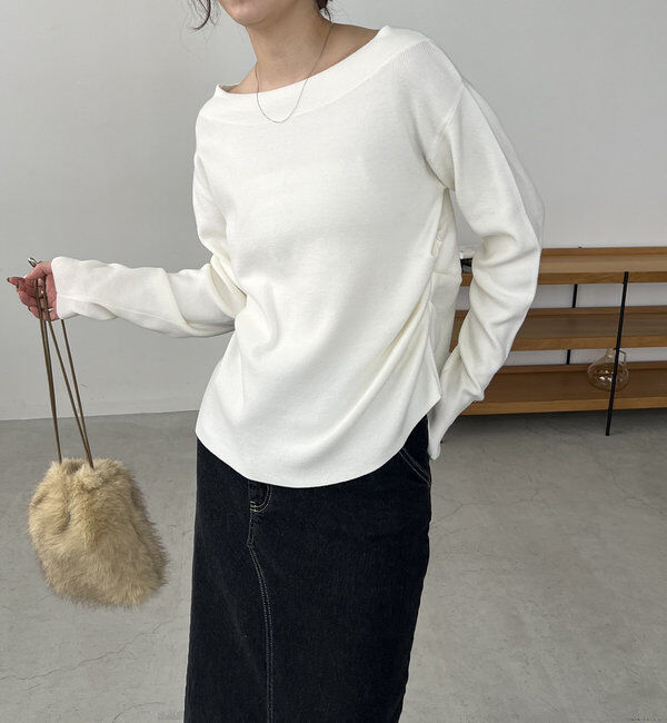  「アシメスリットボートネックニット」|ニット・セーター|