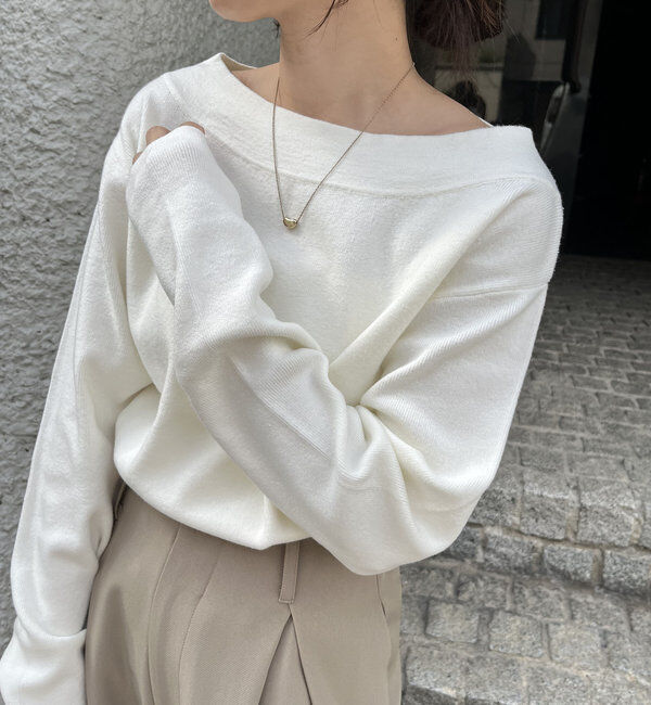  「アシメスリットボートネックニット」|ニット・セーター|