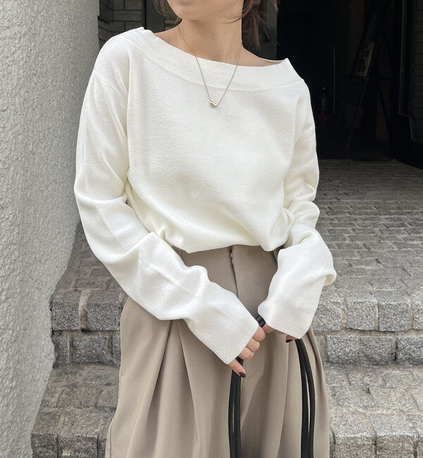  「アシメスリットボートネックニット」|ニット・セーター|