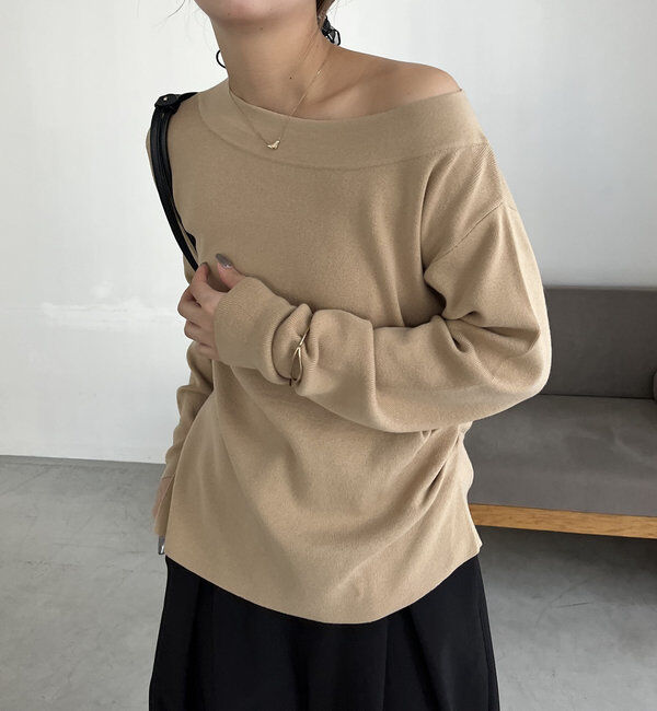  「アシメスリットボートネックニット」|ニット・セーター|