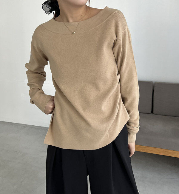  「アシメスリットボートネックニット」|ニット・セーター|