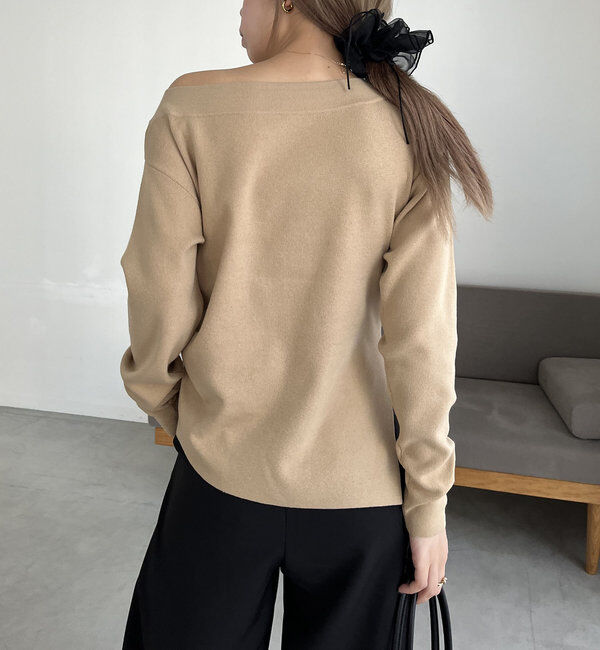  「アシメスリットボートネックニット」|ニット・セーター|