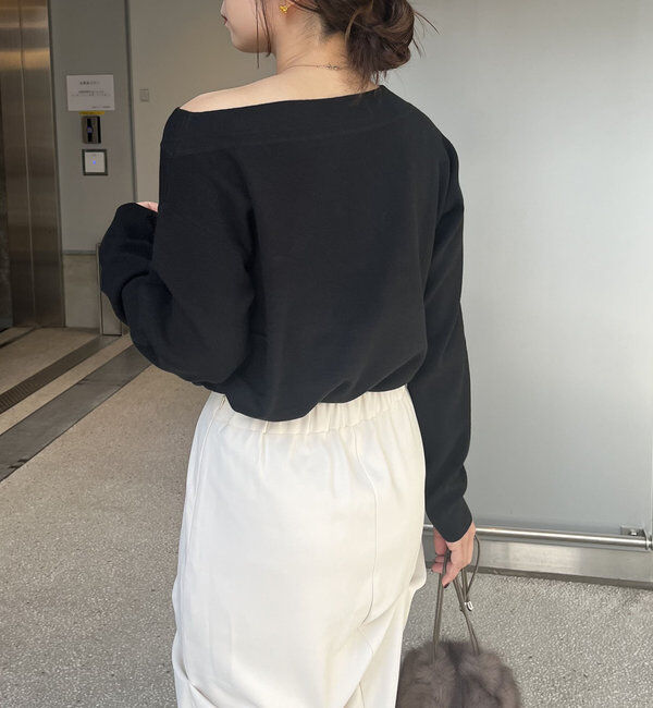  「アシメスリットボートネックニット」|ニット・セーター|