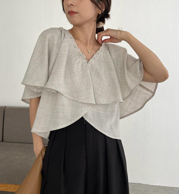  「〈VERSEAU/ヴェルソー〉2WAYラッフルブラウス」|シャツ・ブラウス|ベージュ