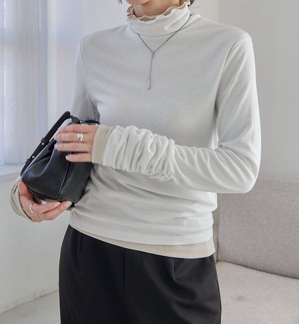  「ハイネック袖ギャザーロンT」|Tシャツ・カットソー|