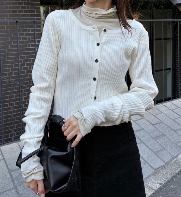  「ハイネック袖ギャザーロンT」|Tシャツ・カットソー|