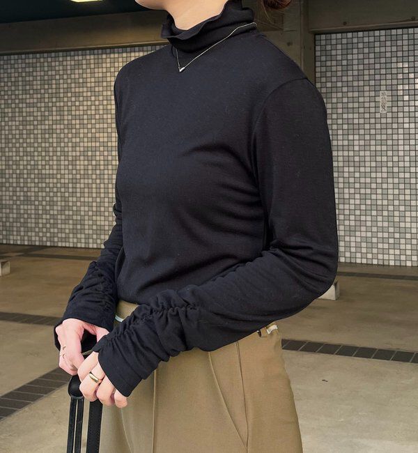  「ハイネック袖ギャザーロンT」|Tシャツ・カットソー|