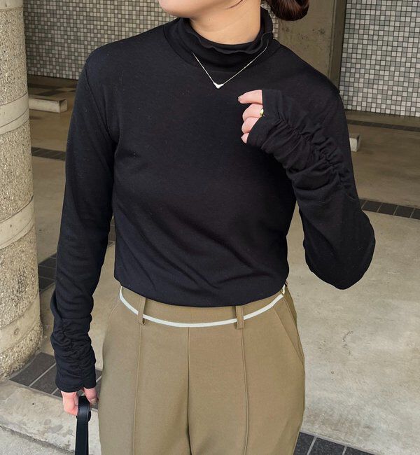  「ハイネック袖ギャザーロンT」|Tシャツ・カットソー|