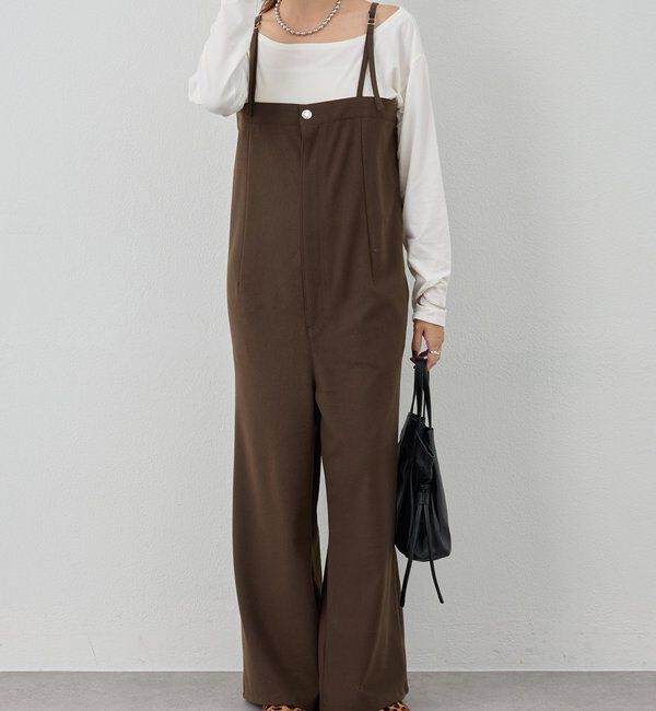  「ストレートラインサロペット」|オールインワン|ブラウン