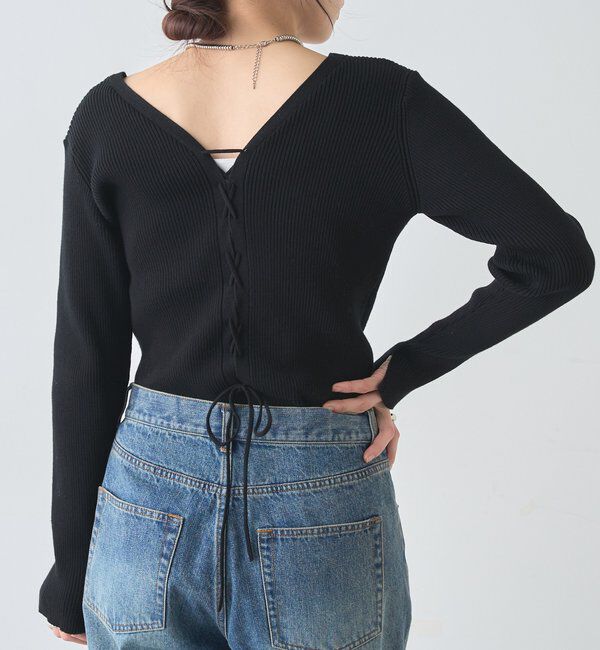  「【前後２WAY仕様】レースアップニット」|パーカー|ブラック