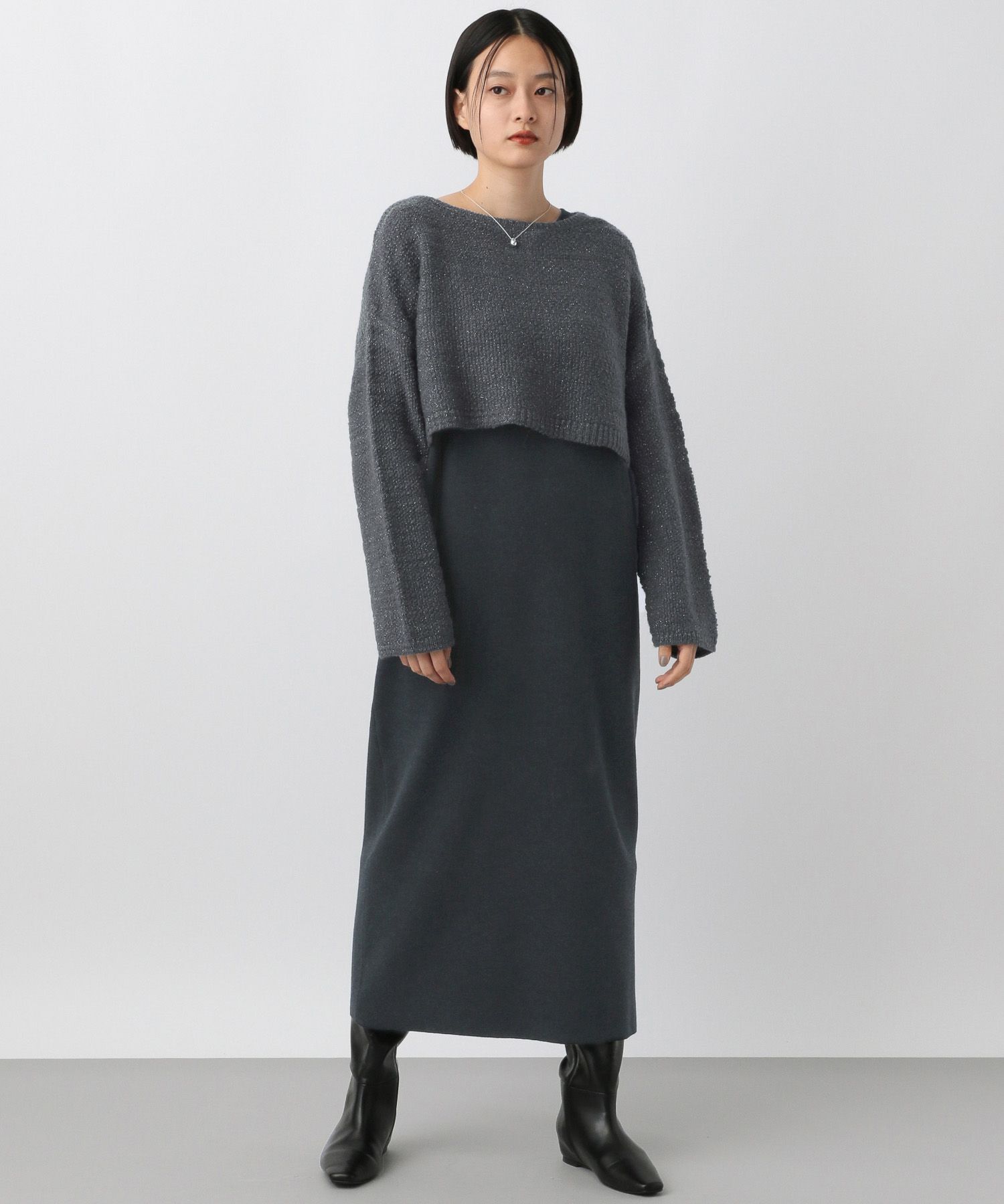 A part by 「ツィード2Pニットワンピース」|ワンピース|チャコールグレー