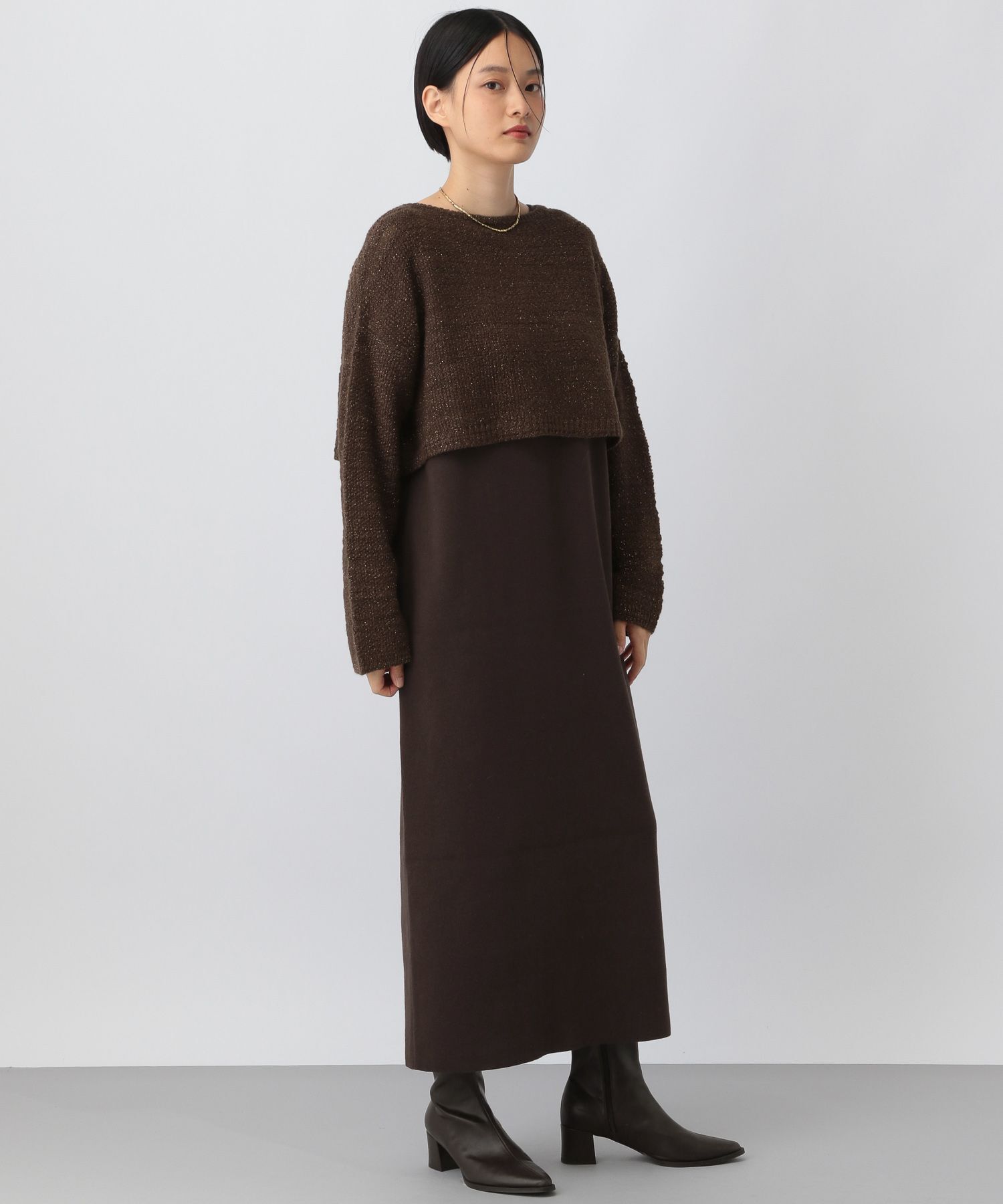 A part by 「ツィード2Pニットワンピース」|ワンピース|ブラウン