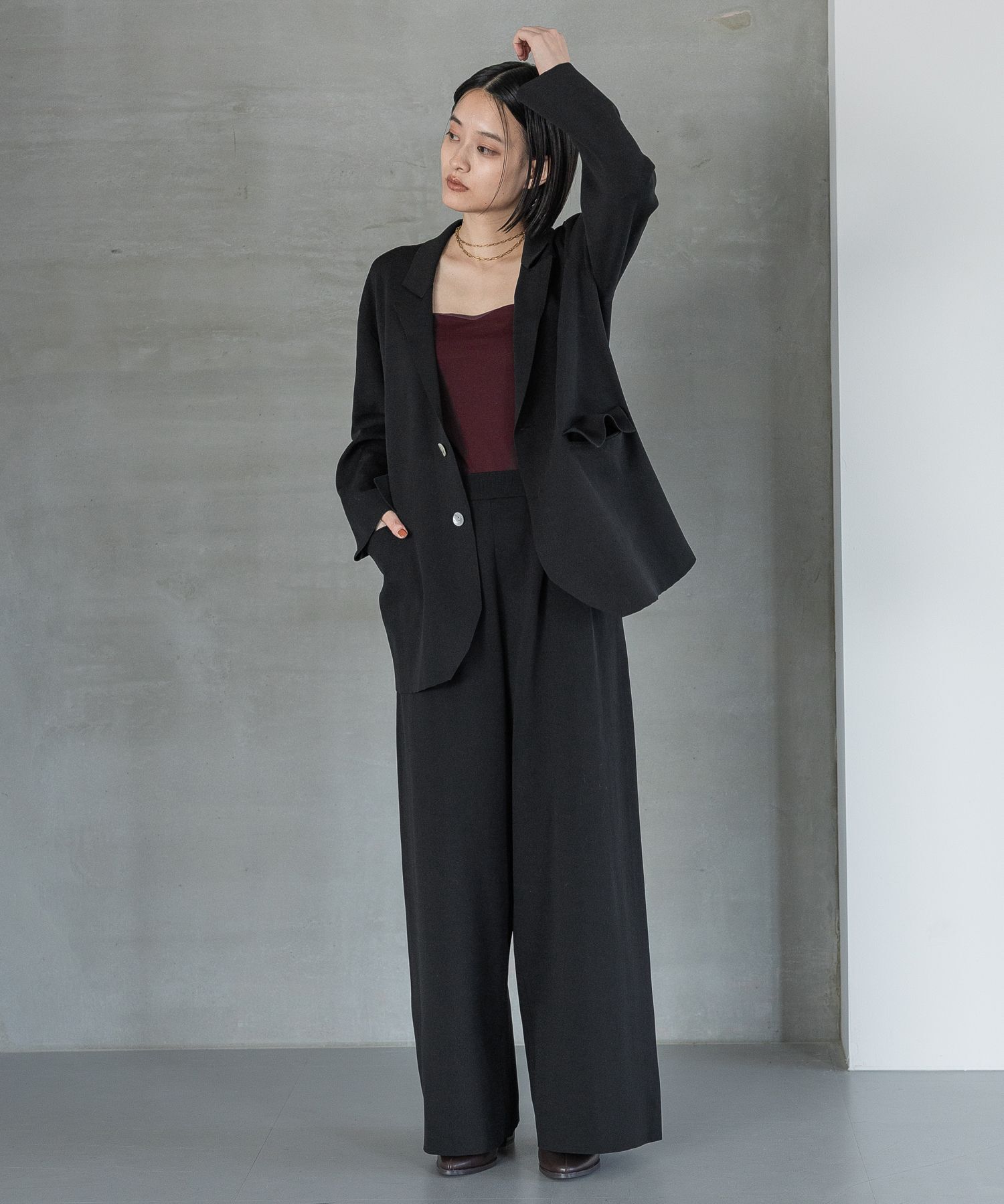 A part by 「ニットジャケットセットアップ」|テーラードジャケット|ブラック