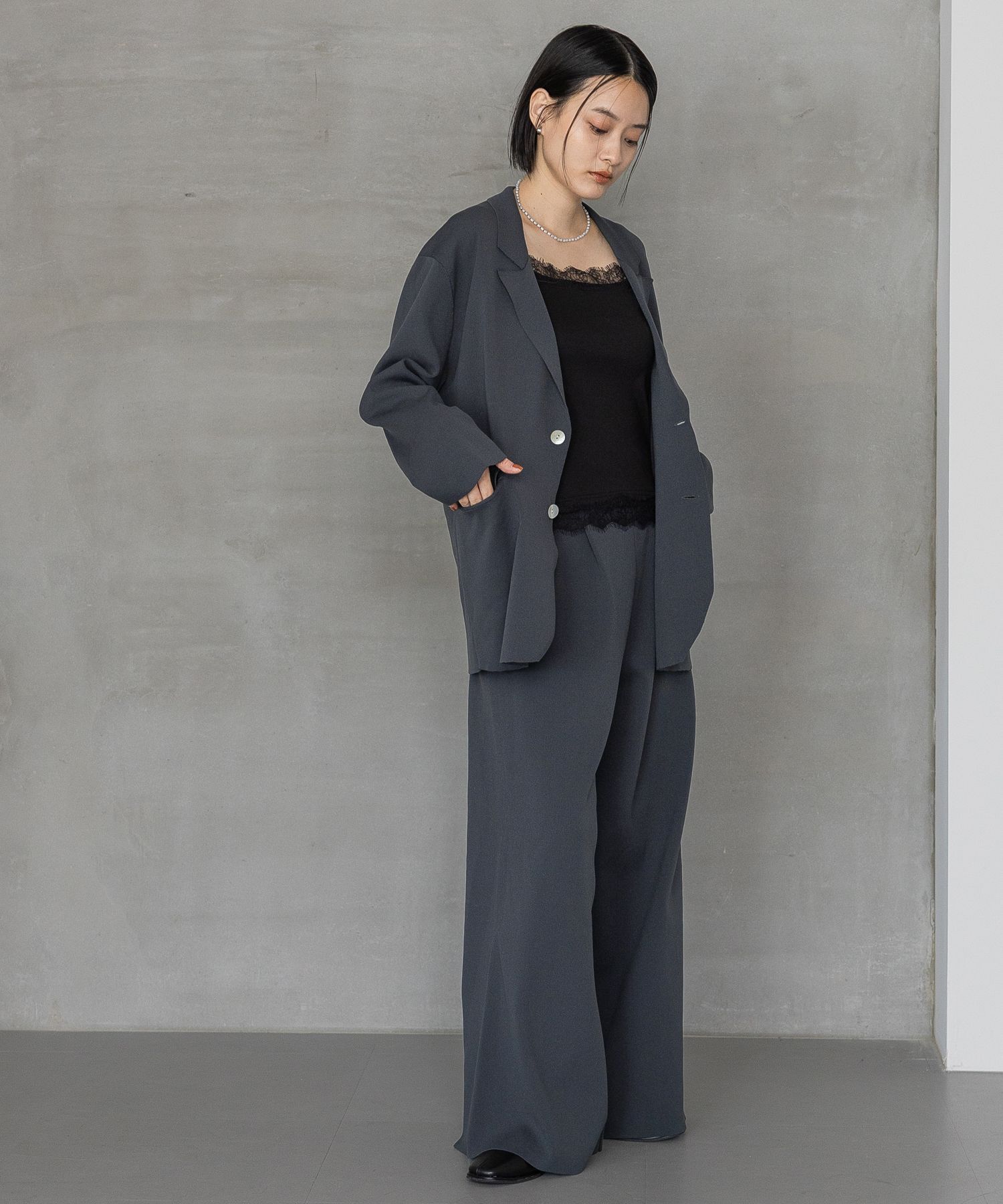 A part by 「ニットジャケットセットアップ」|テーラードジャケット|チャコールグレー