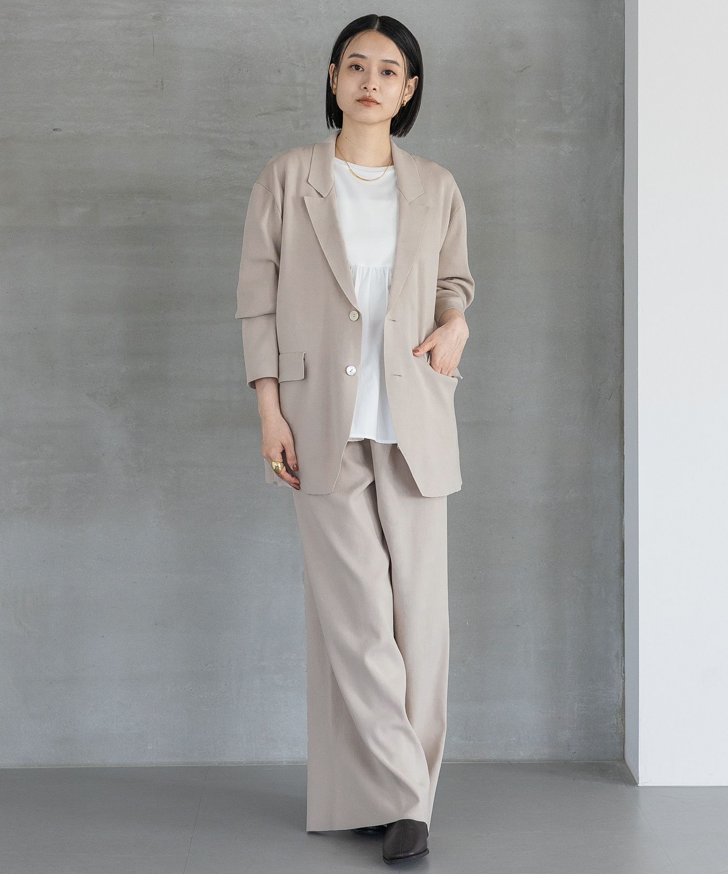 A part by 「ニットジャケットセットアップ」|テーラードジャケット|ベージュ