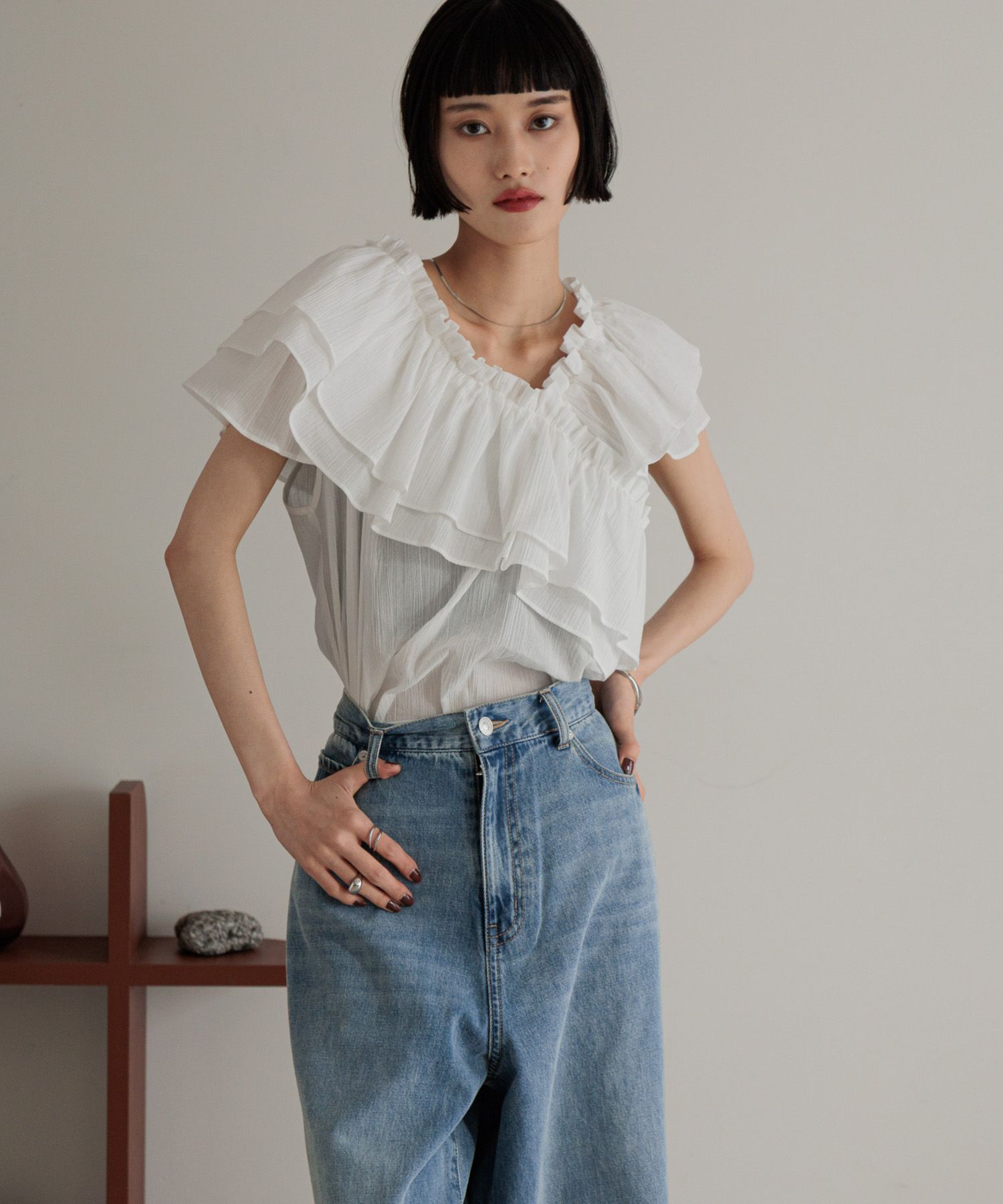 LOWRYS FARM「アシメフリルギャザーＳＳ」|シャツ・ブラウス|OFF