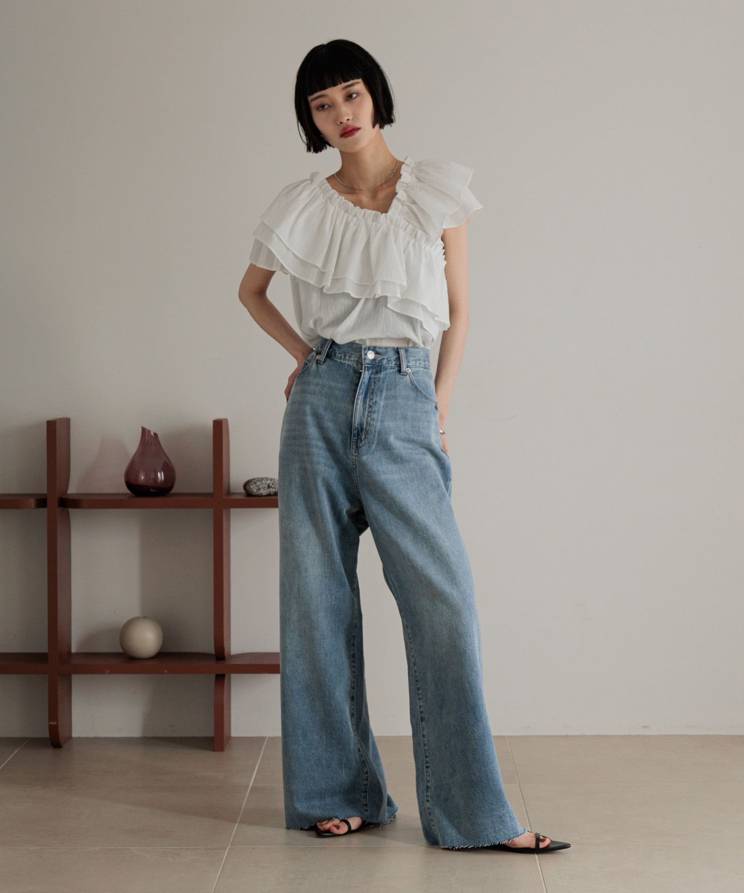 LOWRYS FARM「アシメフリルギャザーＳＳ」|シャツ・ブラウス|