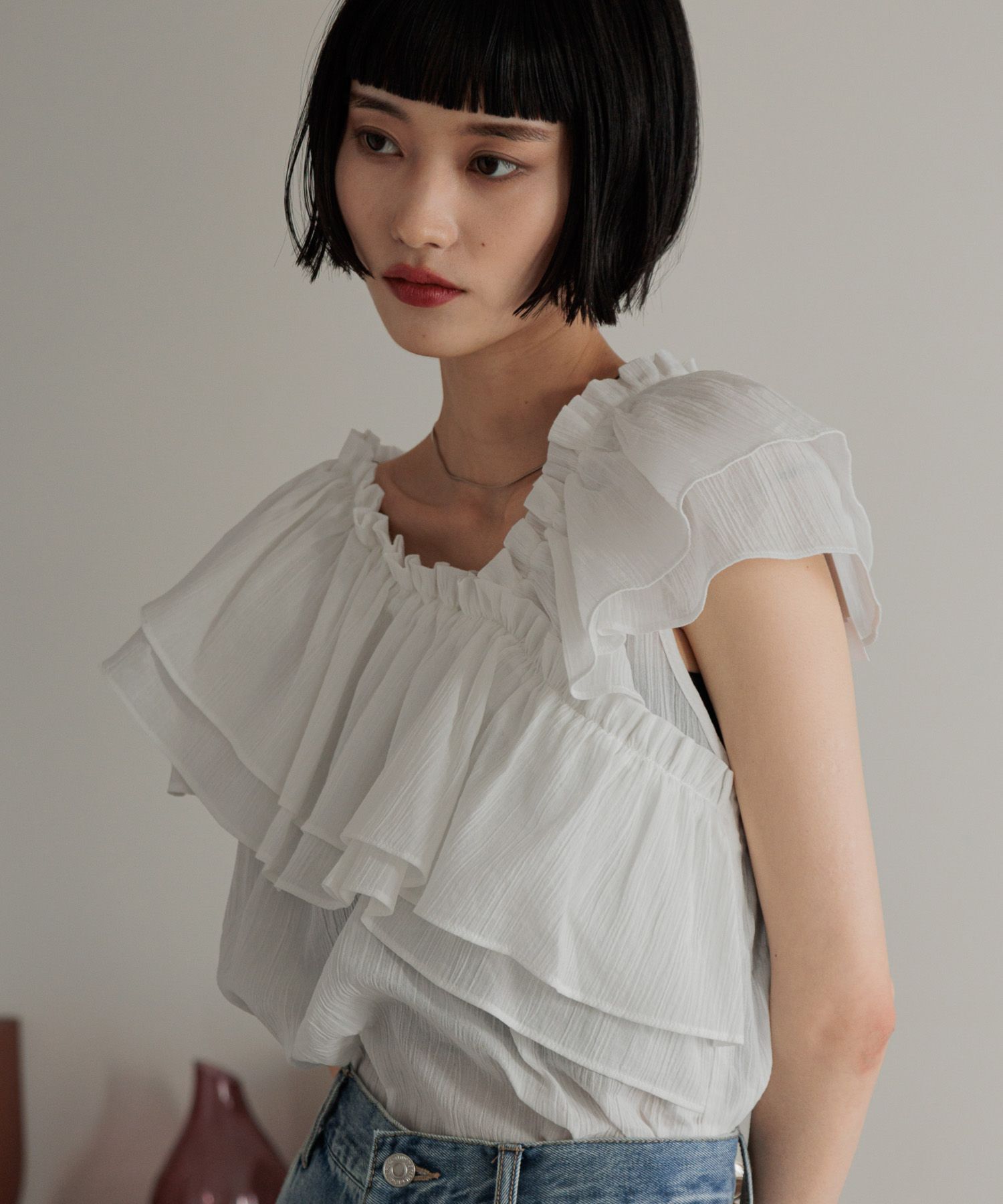 LOWRYS FARM「アシメフリルギャザーＳＳ」|シャツ・ブラウス|