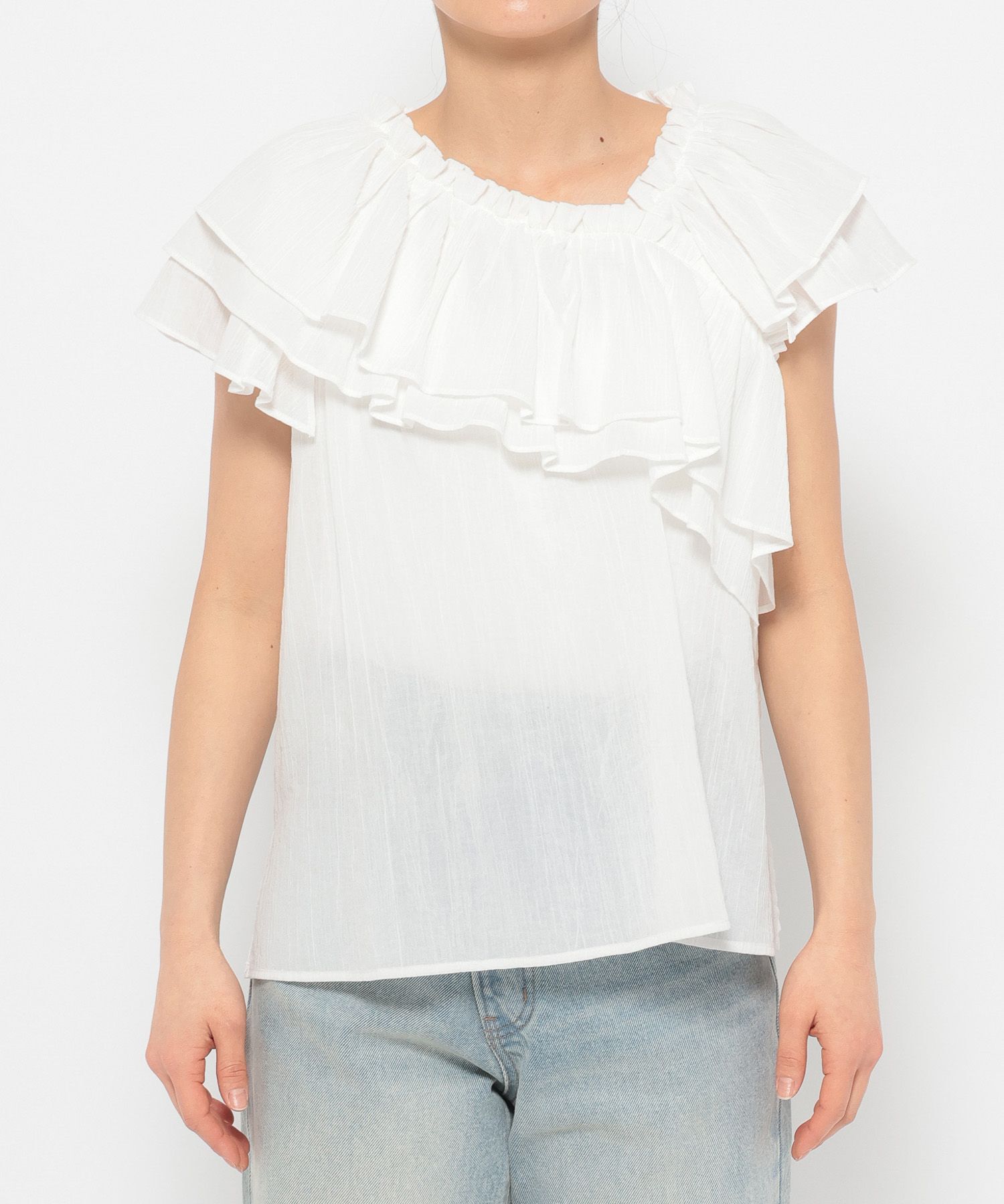 LOWRYS FARM「アシメフリルギャザーＳＳ」|シャツ・ブラウス|