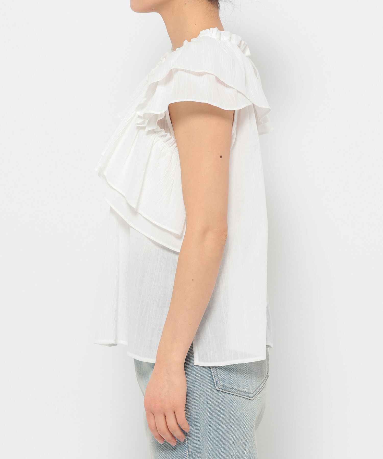 LOWRYS FARM「アシメフリルギャザーＳＳ」|シャツ・ブラウス|