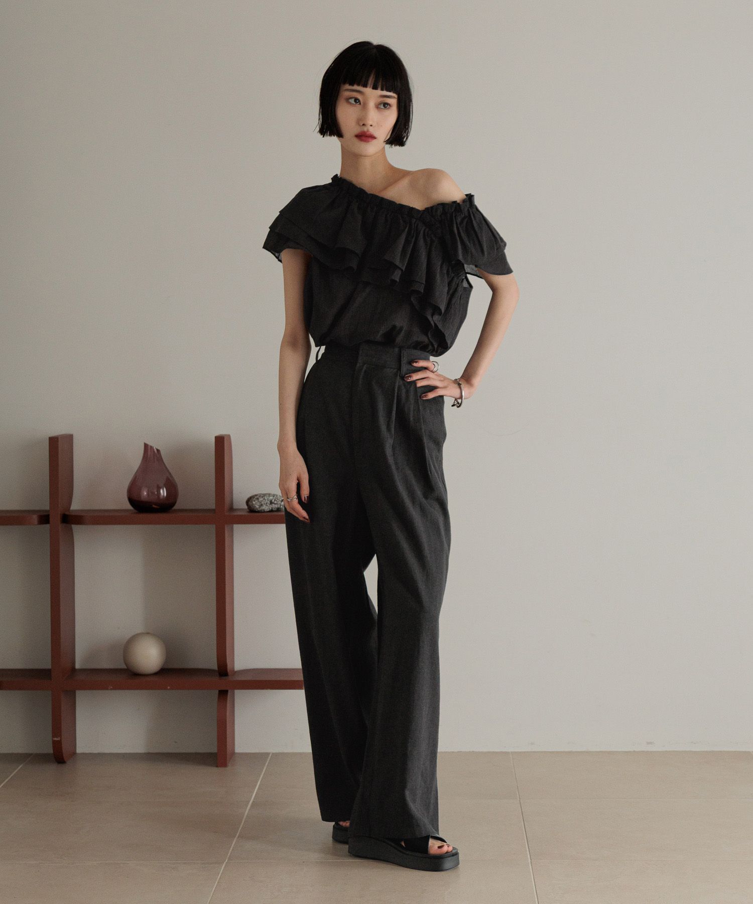 LOWRYS FARM「アシメフリルギャザーＳＳ」|シャツ・ブラウス|