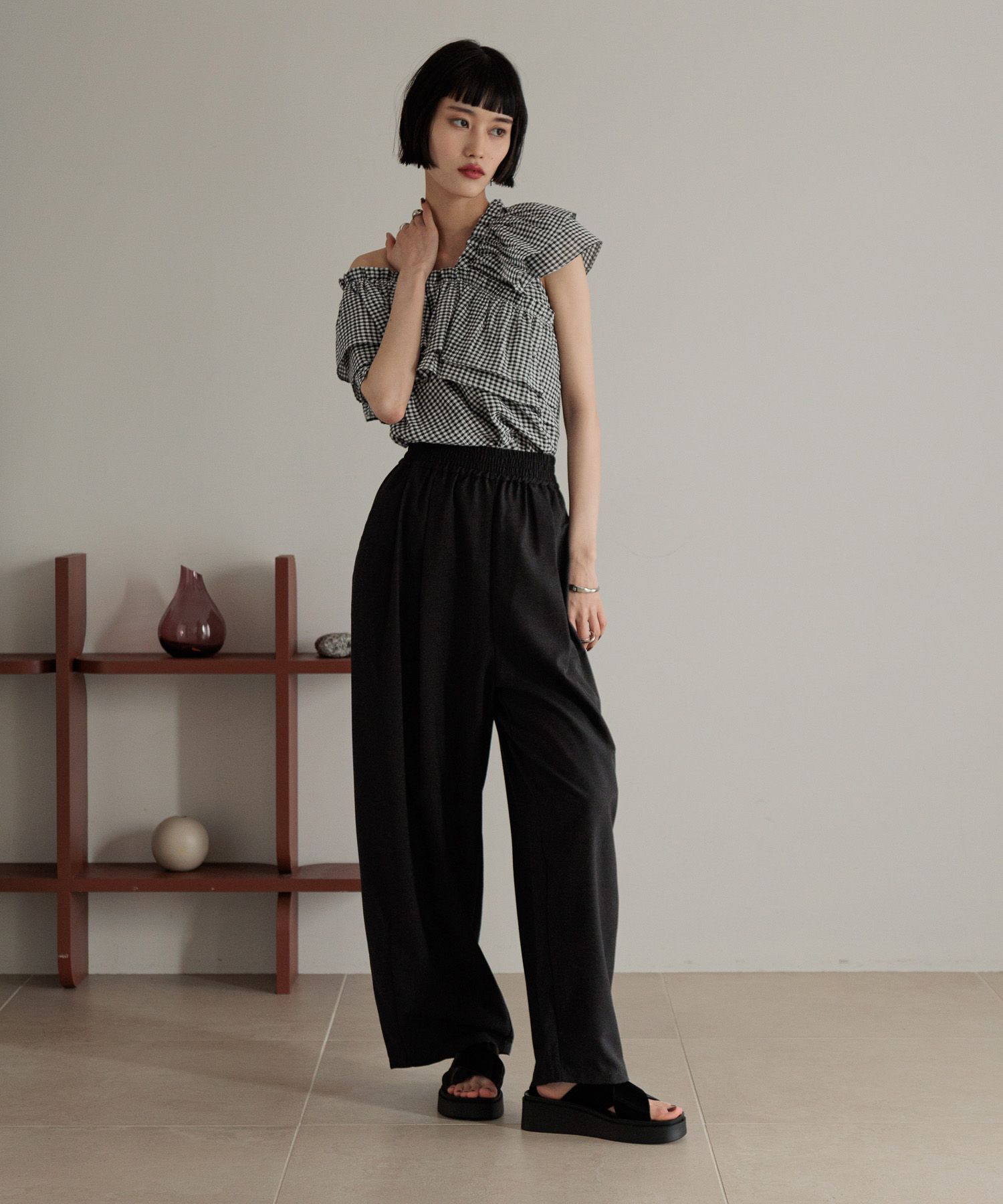 LOWRYS FARM「アシメフリルギャザーＳＳ」|シャツ・ブラウス|