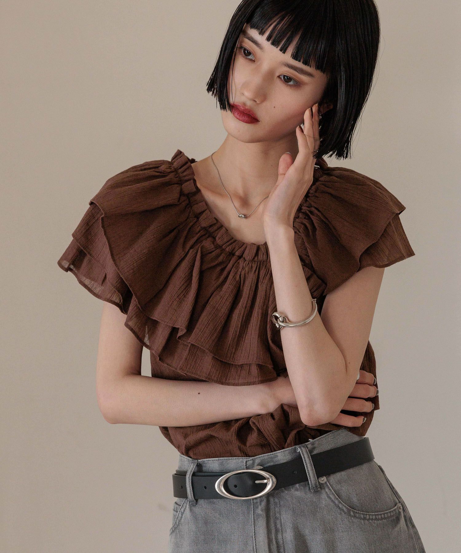 LOWRYS FARM「アシメフリルギャザーＳＳ」|シャツ・ブラウス|BRN8