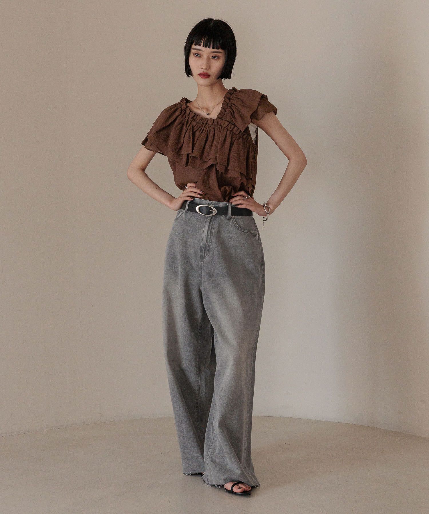 LOWRYS FARM「アシメフリルギャザーＳＳ」|シャツ・ブラウス|