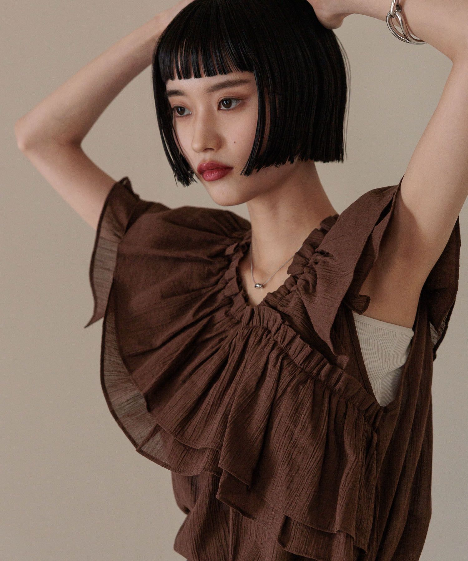 LOWRYS FARM「アシメフリルギャザーＳＳ」|シャツ・ブラウス|