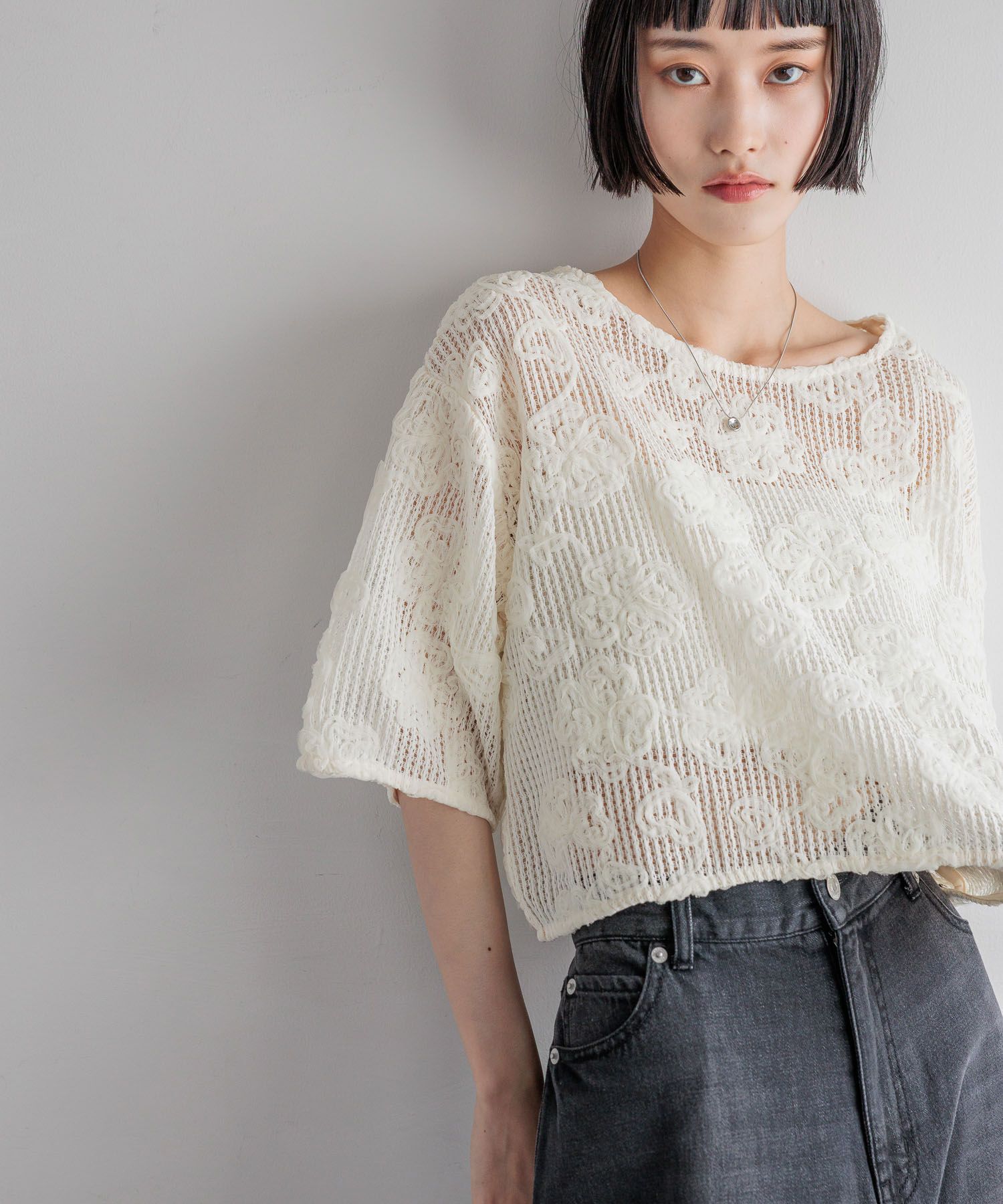 LOWRYS FARM「３Ｄレース５Ｓ」|Tシャツ・カットソー|