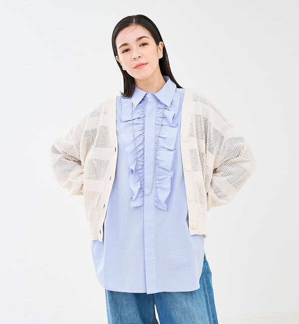 collex「レーシーボーダーVネックカーディガン」|カーディガン|