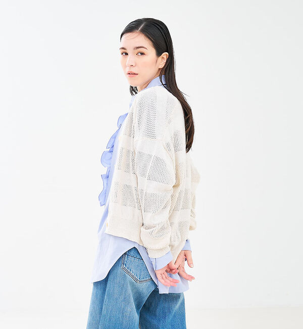 collex「レーシーボーダーVネックカーディガン」|カーディガン|