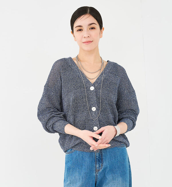 collex「レーシーボーダーVネックカーディガン」|カーディガン|