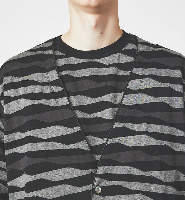 ABAHOUSE「【アンサンブル対応】ウェーブ ボーダー ワンボタン カーディガン」|カーディガン|