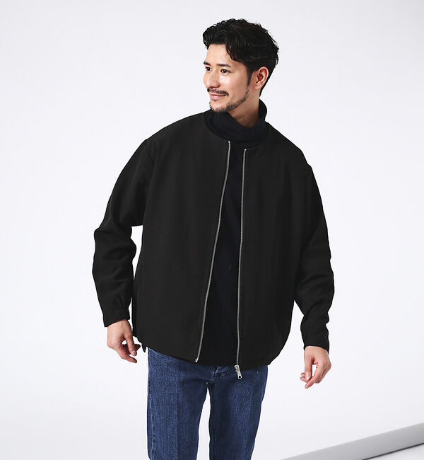 ABAHOUSE「【ノーカラー】クルーネック ジップブルゾン / ノーカラージャケット」|ブルゾン・スタジャン|ブラック